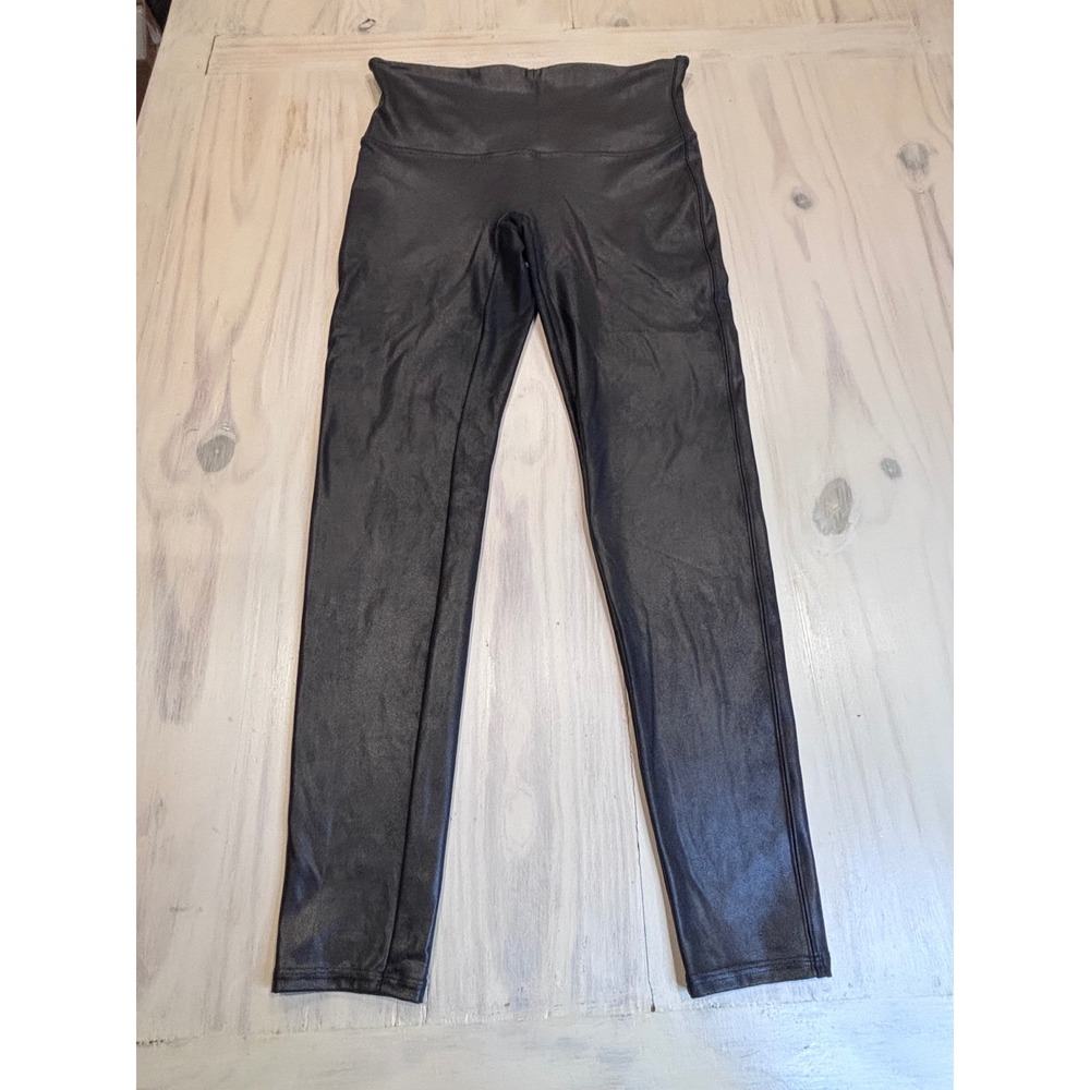 Spanx Faux Leather Leggings Womens XL Black High Waisted Shiny 2437 20262300‎